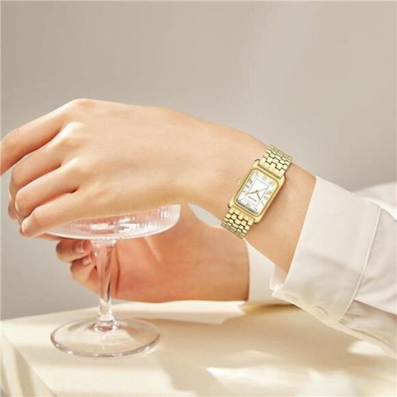 Vintage Gold Roman Numeral Watch Womens Waterproof Rectangular Dial Gift - Picture 6 of 7